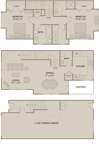 2 bed 2.5 Bath 1375 square feet floor plan A